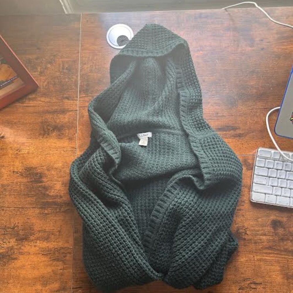L.L. Bean Waffle Knit Hooded Open Cardigan